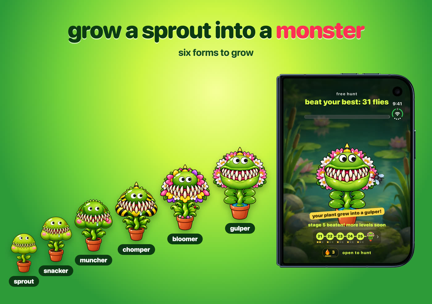 grow a sprout into a monster: six forms to grow